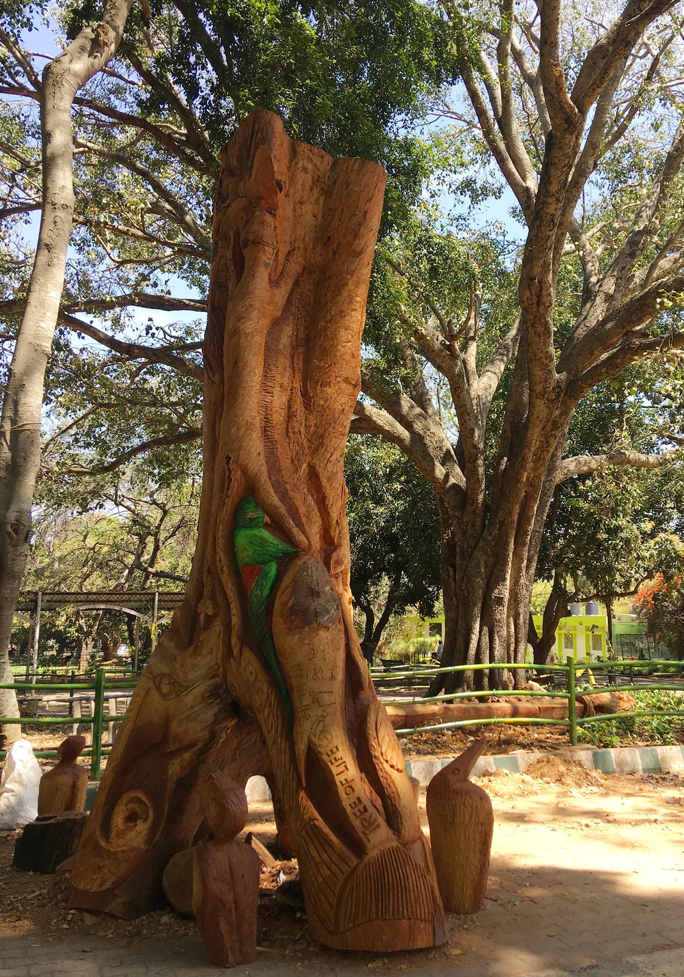 A sculpture carved from the trunk of a felled tree in Lalbagh Botanical Gardens