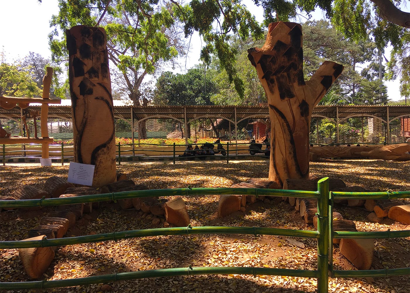 Sculptures carved from felled trees in Lalbagh Botanical Gardens