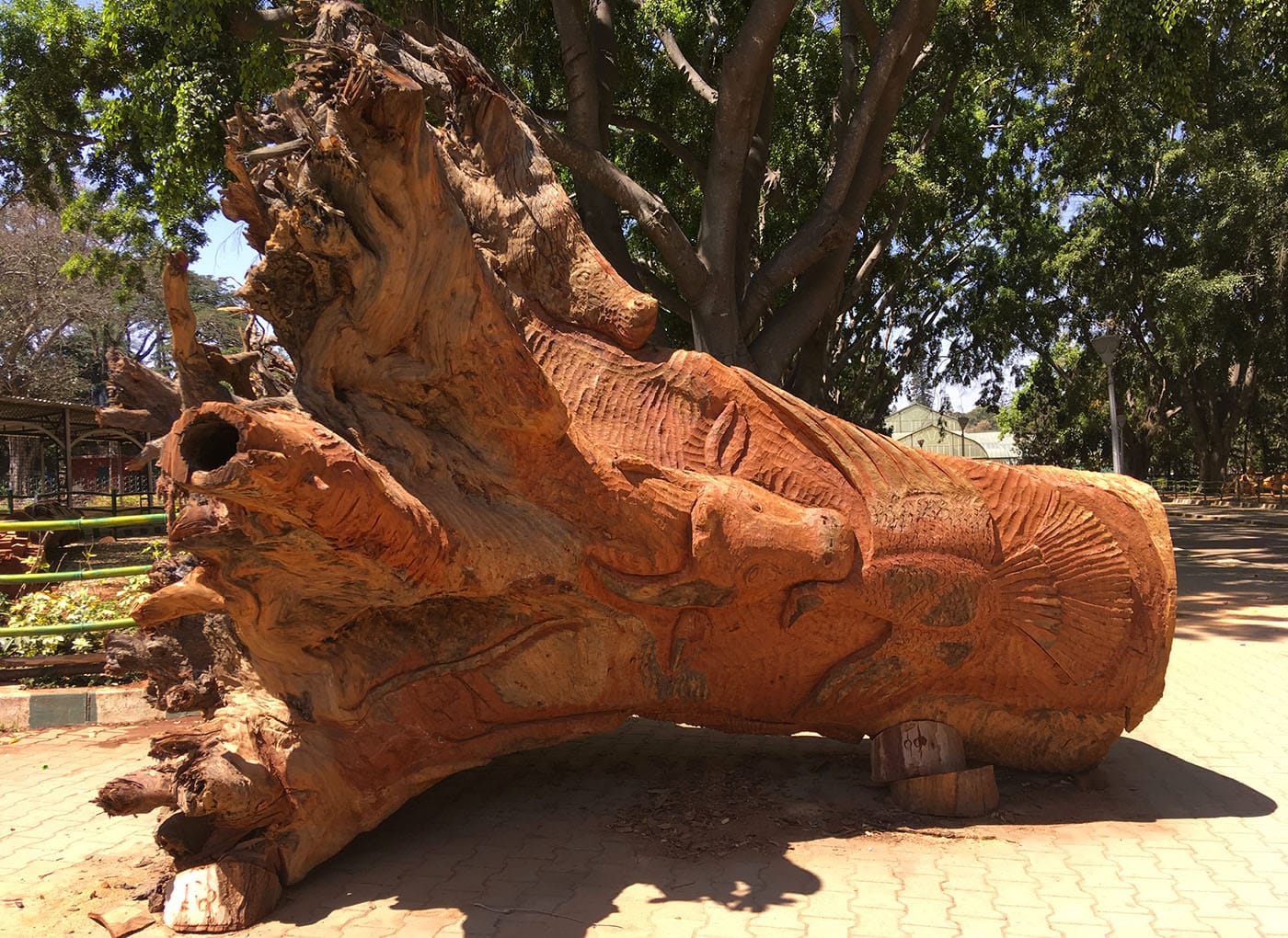 A sculpture carved from the trunk of a felled tree in Lalbagh Botanical Gardens