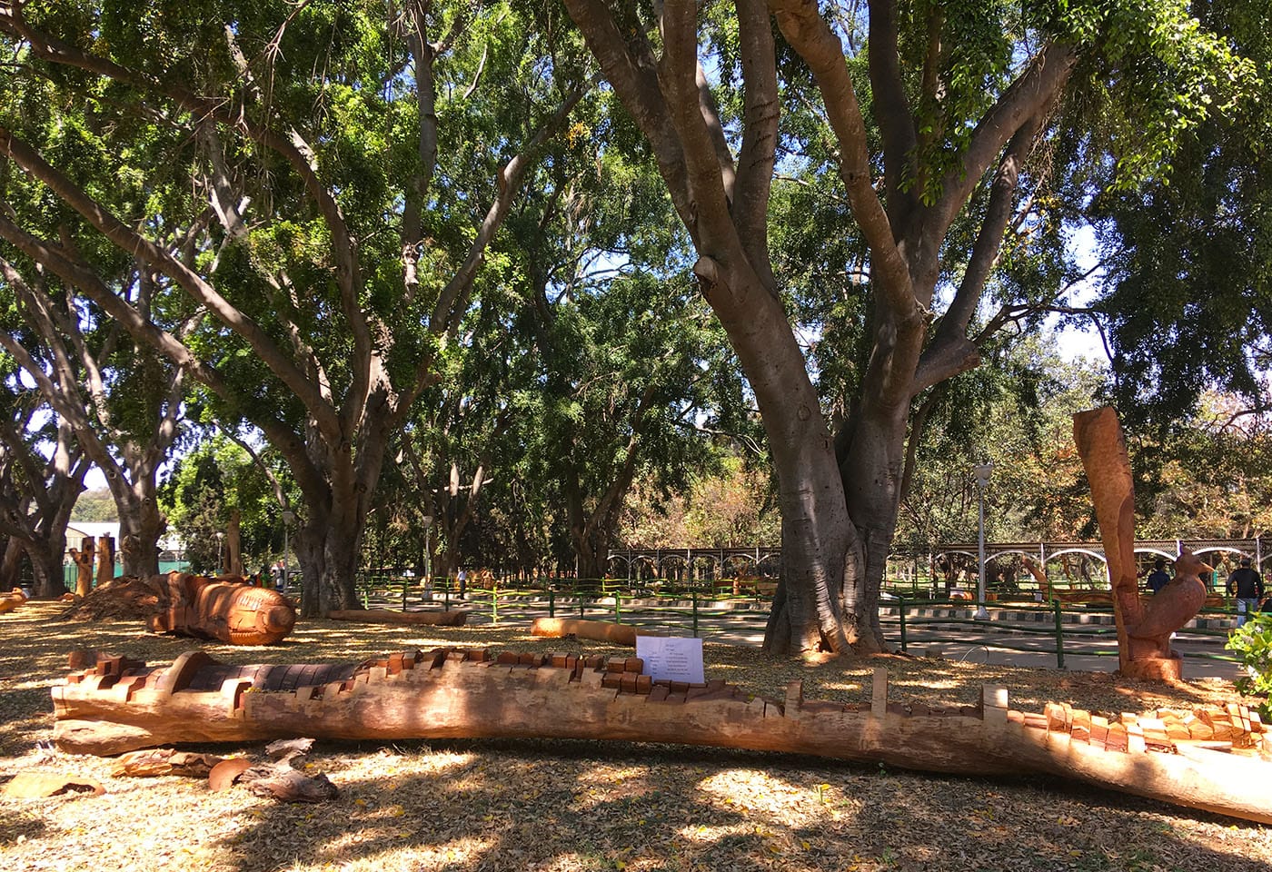 Sculptures carved from felled trees in Lalbagh Botanical Gardens