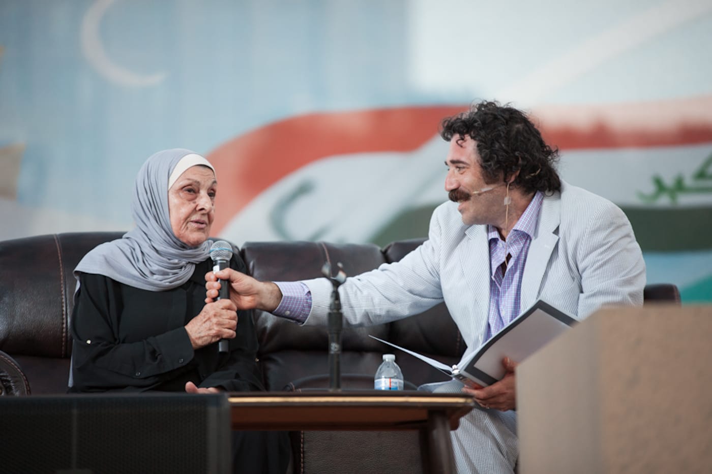 Michael Rakowitz interviews Hayfaa Ibrahem Abdulqader at the July 30 live performance for Radio Silence