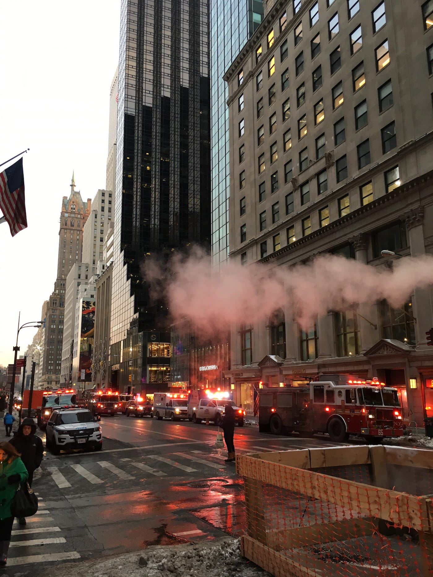 Fire trucks outside Trump Tower on Saturday, April 7 (photo by oinonio, via Flickr)