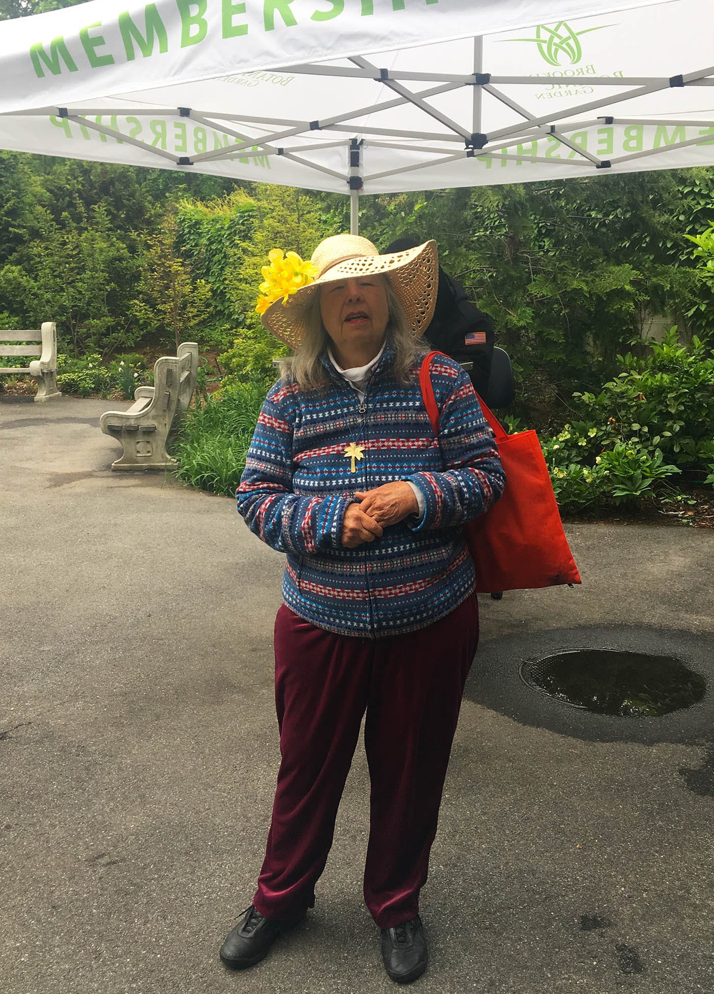 Protester Constance Siles at the Brooklyn Botanic Garden