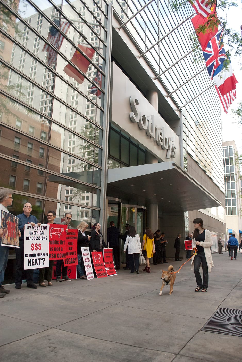 Demonstrators from Save the Art – Save the Museum protest the sale of Berkshire Museum artworks at Sotheby's