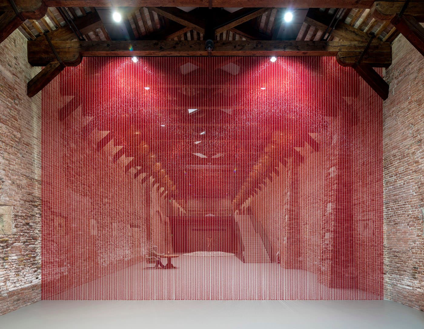 Félix González-Torres, “Untitled (Blood)" (1992), dimensions variable, strands of hanging beads, Pinault Collection (photo by Matteo De Fina)