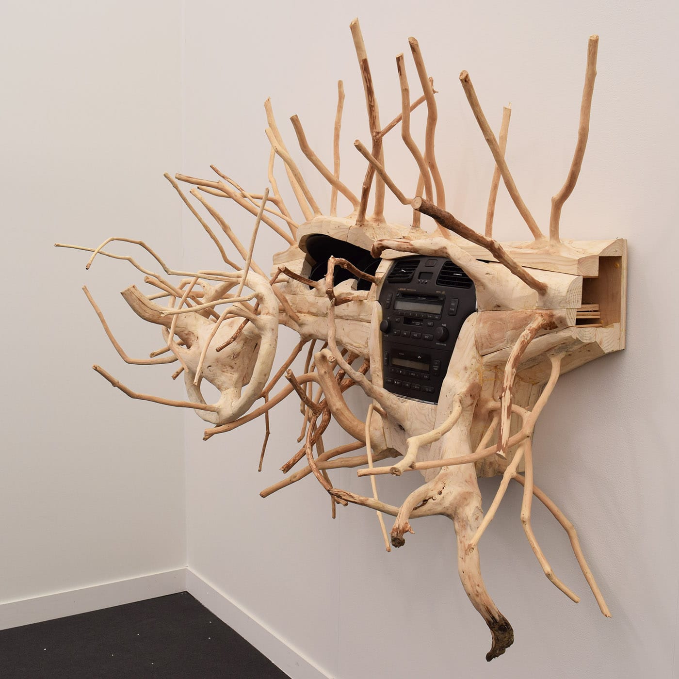 A Hugh Hayden sculpture in the White Columns booth at Frieze New York