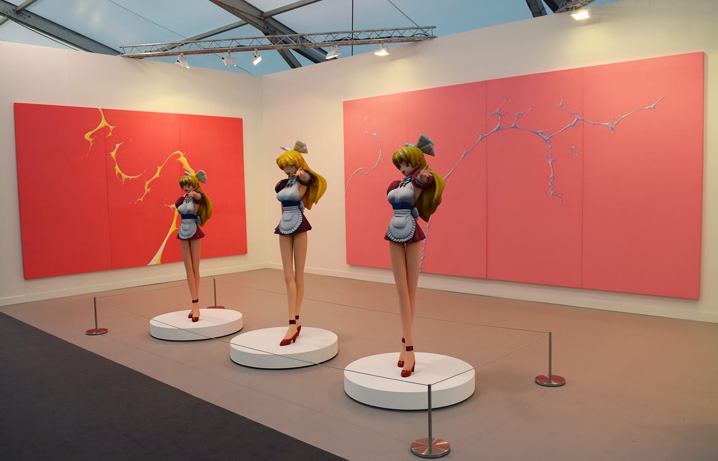 Paintings and sculptures by Takashi Murakami in one of Gagosian's booths at Frieze New York