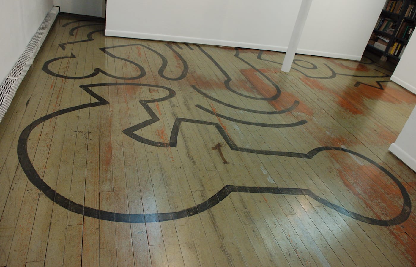 Partial view of Keith Haring's "Untitled" (1987), a mural on the floor of the New Arts Program in Kutztown