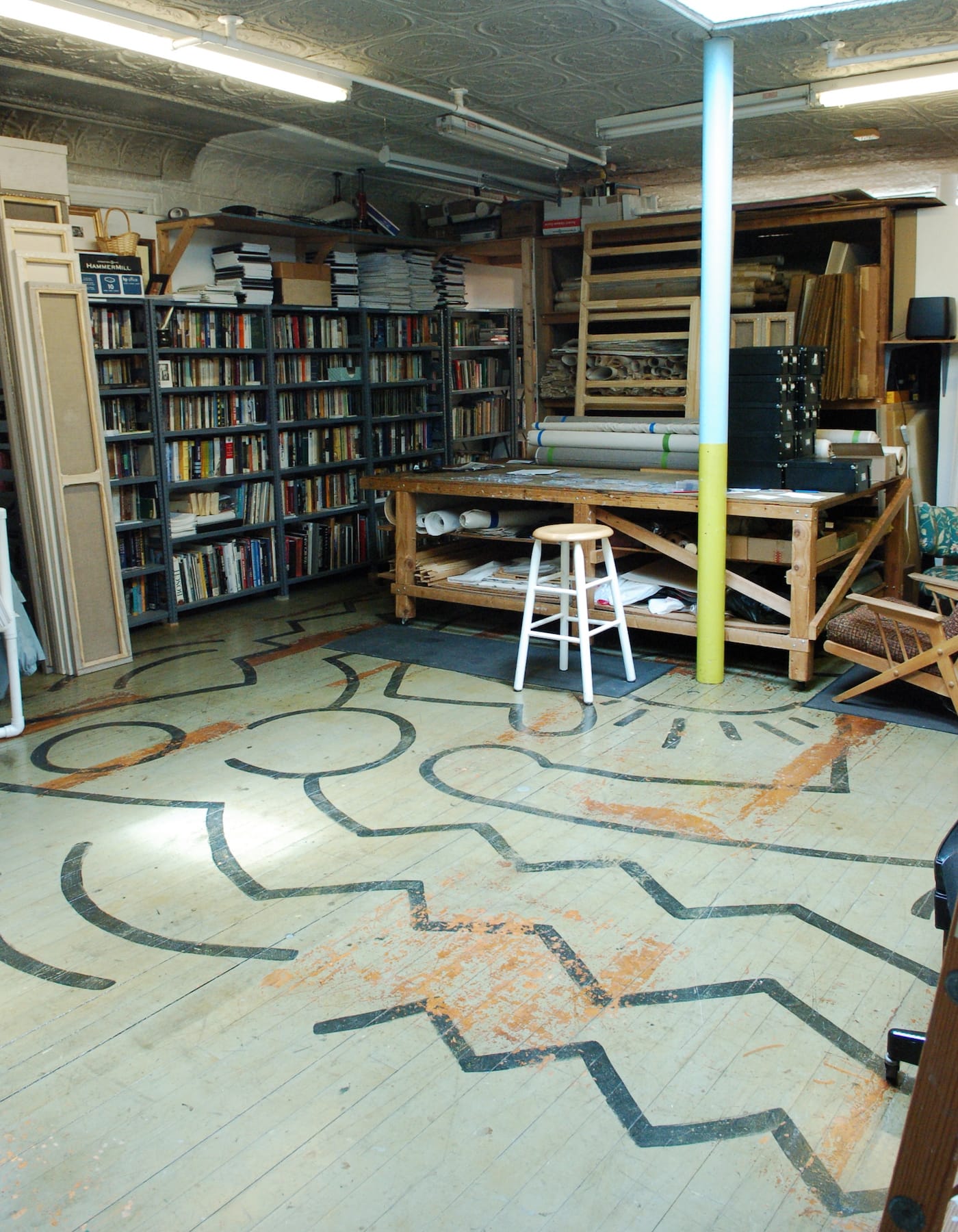Partial view of Keith Haring's "Untitled" (1987), a mural on the floor of the New Arts Program in Kutztown
