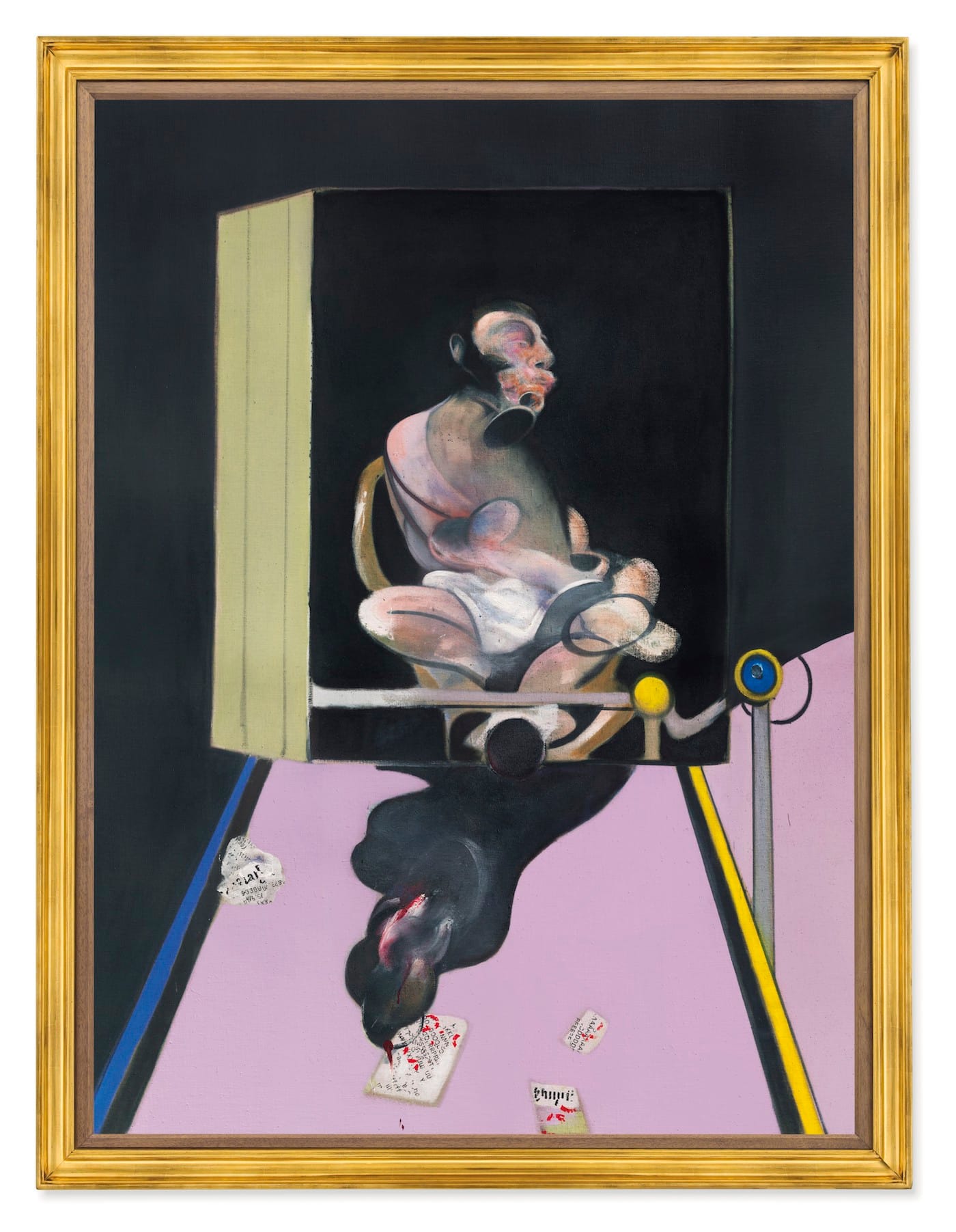 Francis Bacon, "Study for Portrait" (1977), oil and dry-transfer lettering on canvas; sold for $49.8 million at Sotheby's (image courtesy Sotheby's)