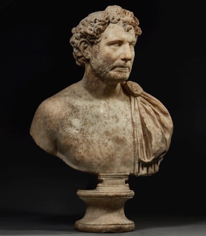 Portrait Bust of a Man (140–160 CE), Roman, marble, height: 30 in (courtesy the J. Paul Getty Museum)