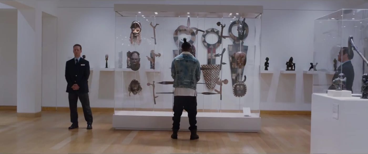 The “Museum of Great Britain” scene from <em/>Black Panther (2018) (courtesy Walt Disney Studios Motion Pictures)