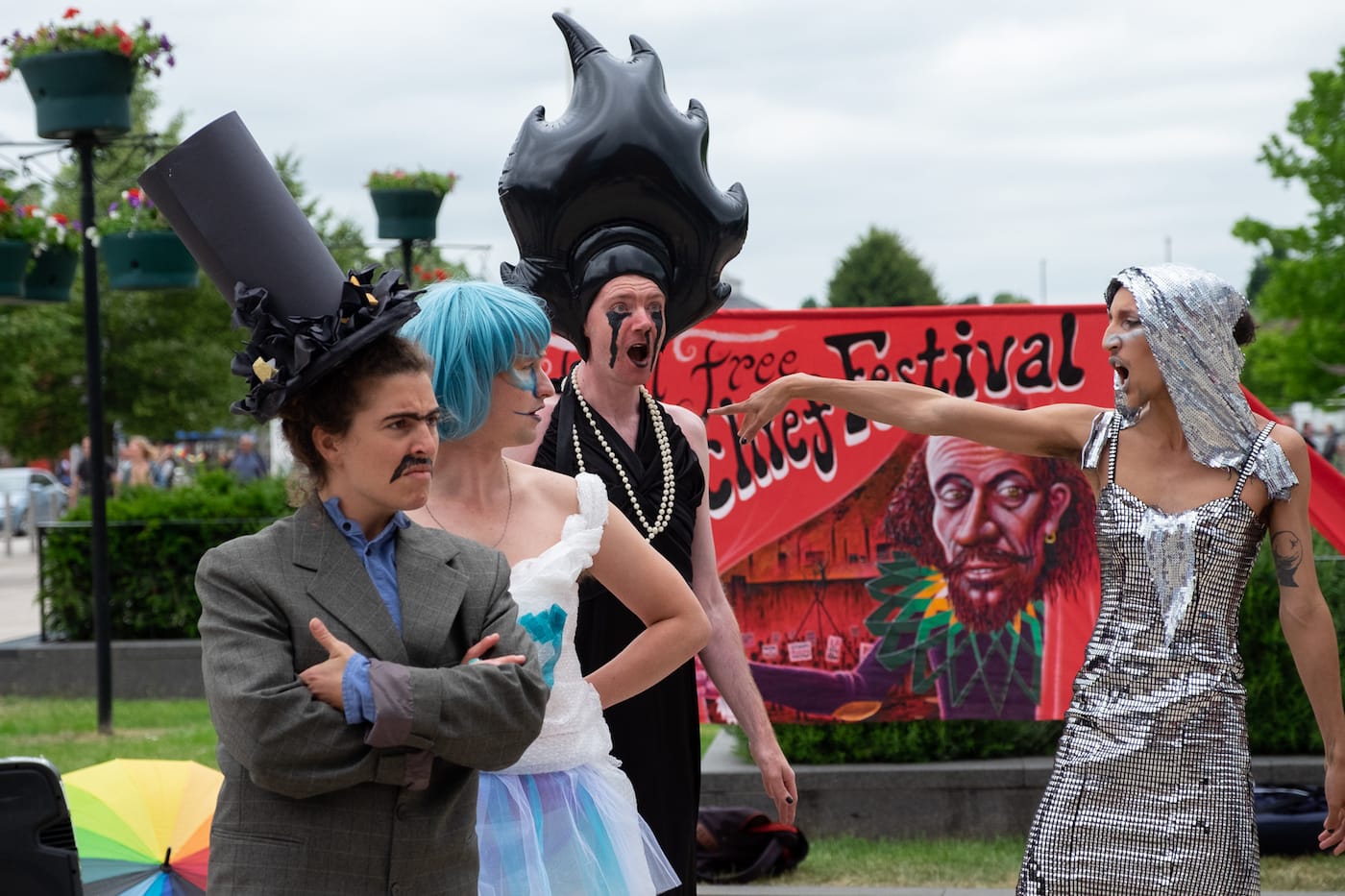 Lip Sync for our Lives in action. The House of Fossil Fools are not pleased to be challenged. (photo by Ron Fassbender)