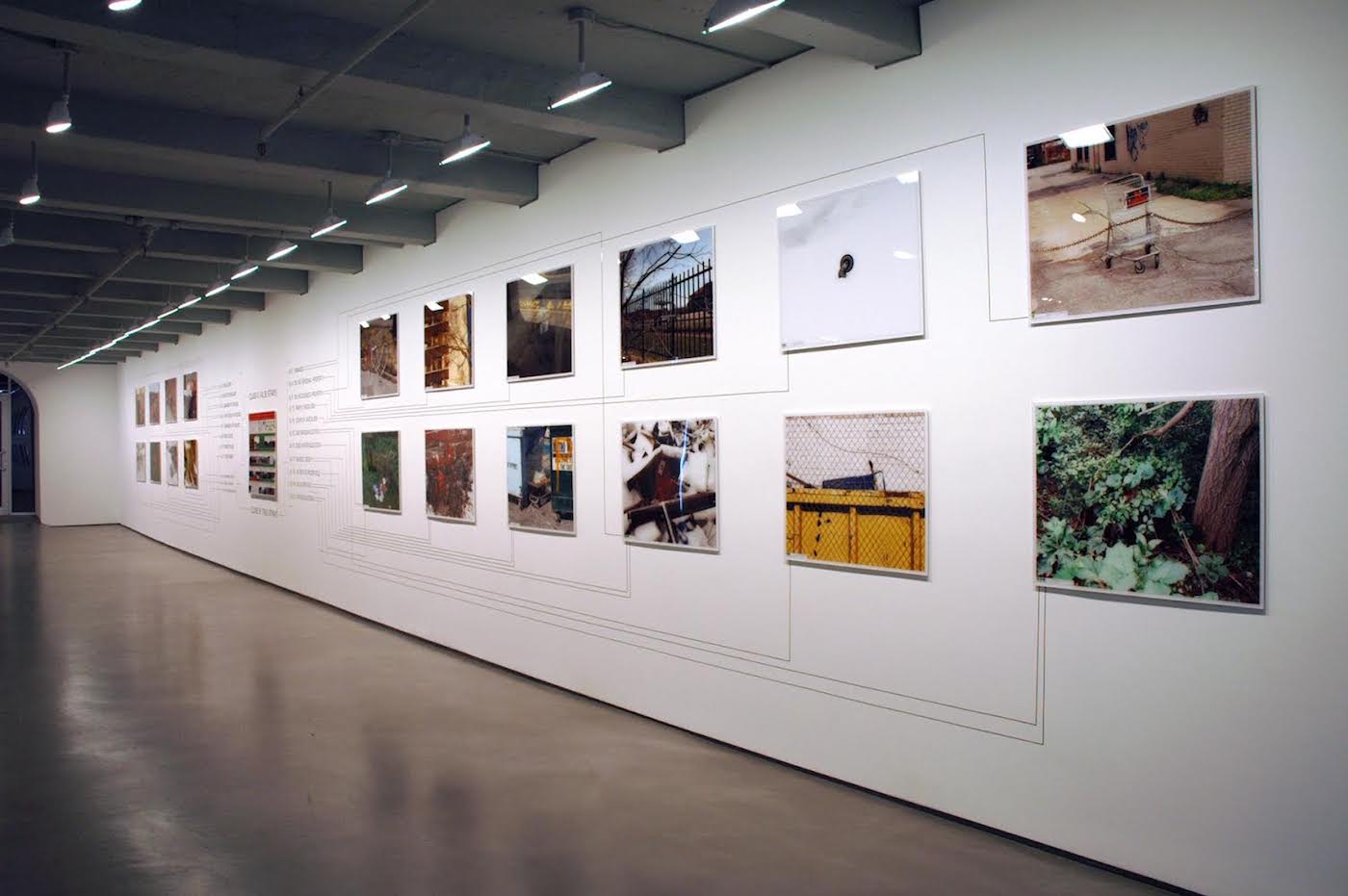 Installation view of Julian Montague's The Stray Shopping Cart Identification System (2006) at Black & White Gallery/Project Space's Chelsea location