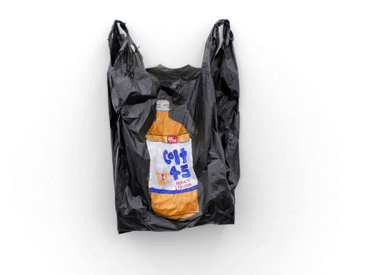 Ginssiyo Apara, "Bodega boys: Colt 45" (2017), acrylic on plastic