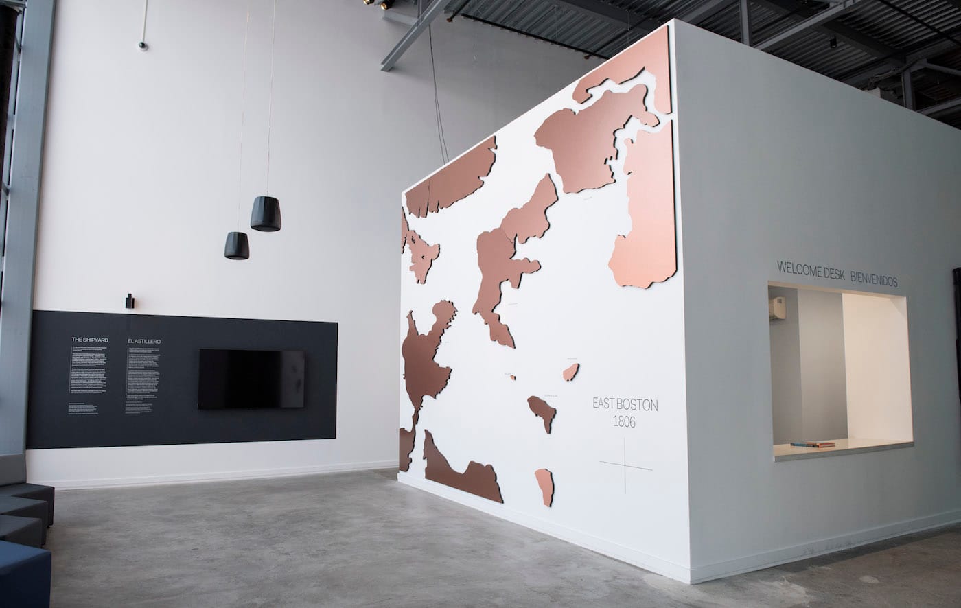 Installation view of the Shipyard Gallery at the ICA Watershed (photo by Liza Voll Photography)