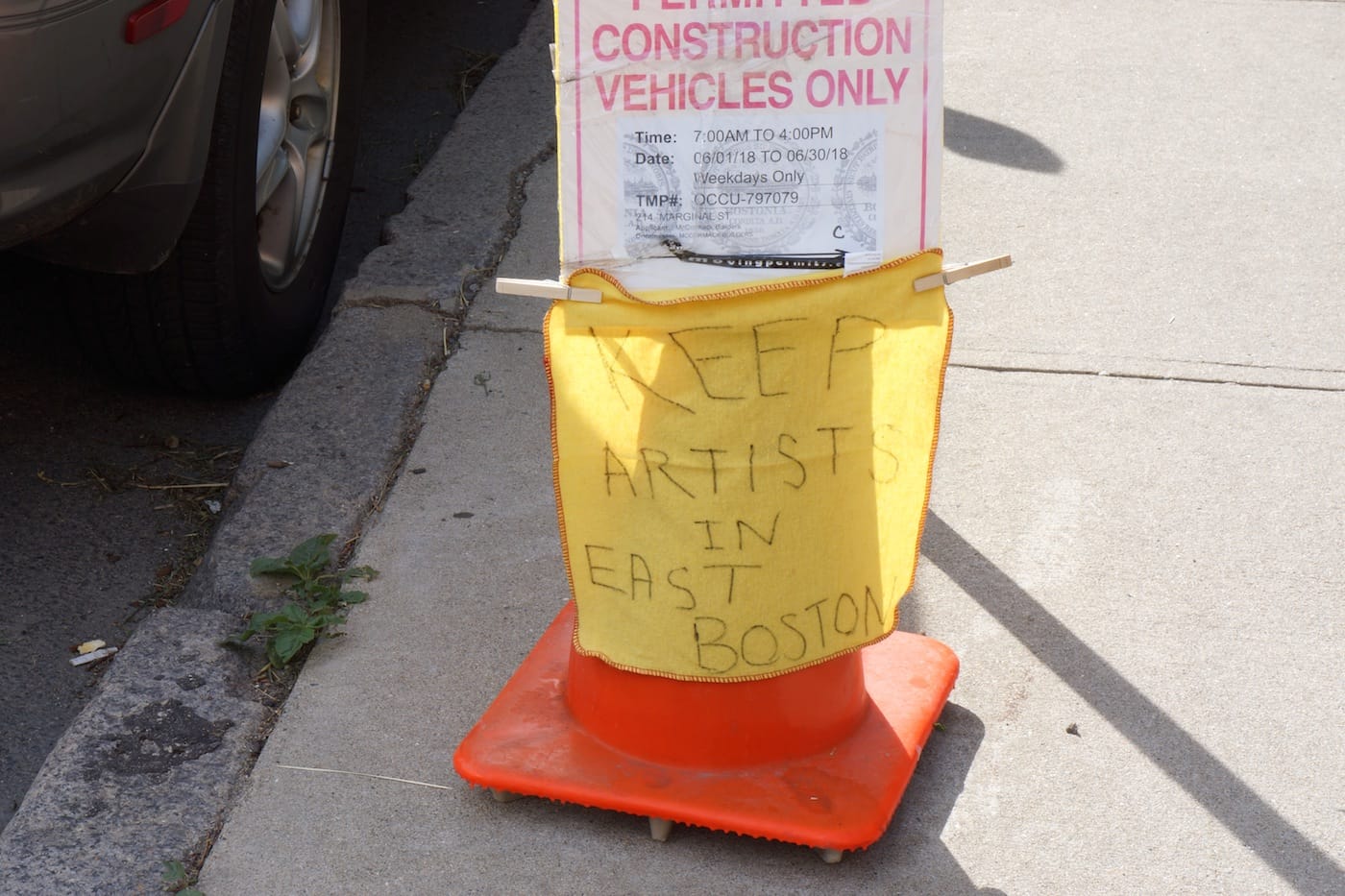 Signs near the ICA Boston's new Watershed space (photo by the author for Hyperallergic)