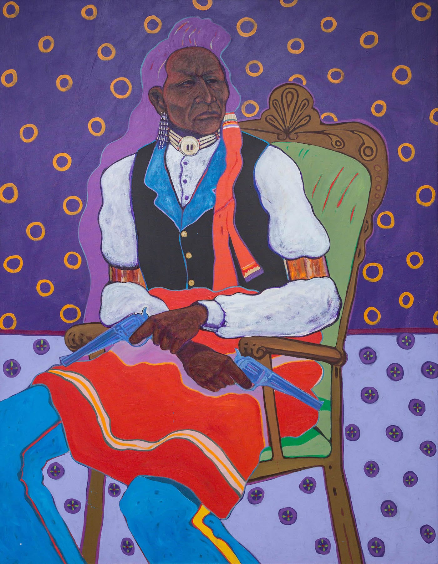 T. C. Cannon, "Two Guns Arikara" (1974–77), acrylic and oil on canvas, Anne Aberbach + Family, Paradise Valley, Arizona (© 2017 Estate of T.C. Cannon; photo by Thosh Collins)