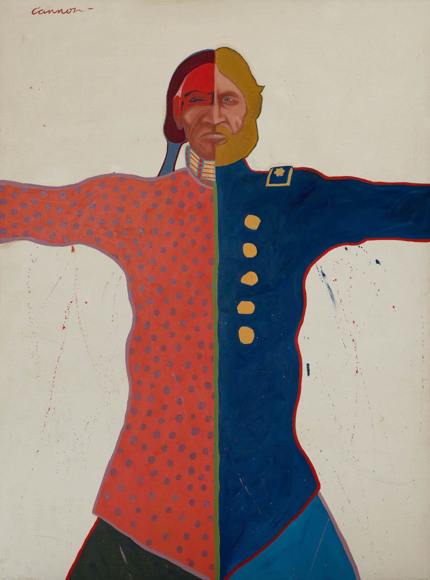 T.C. Cannon, "Soldiers" (1970), oil on canvas, collection of Arnold and Karen Blair (© 2017 Estate of T.C. Cannon; photo by Scott Geffert)