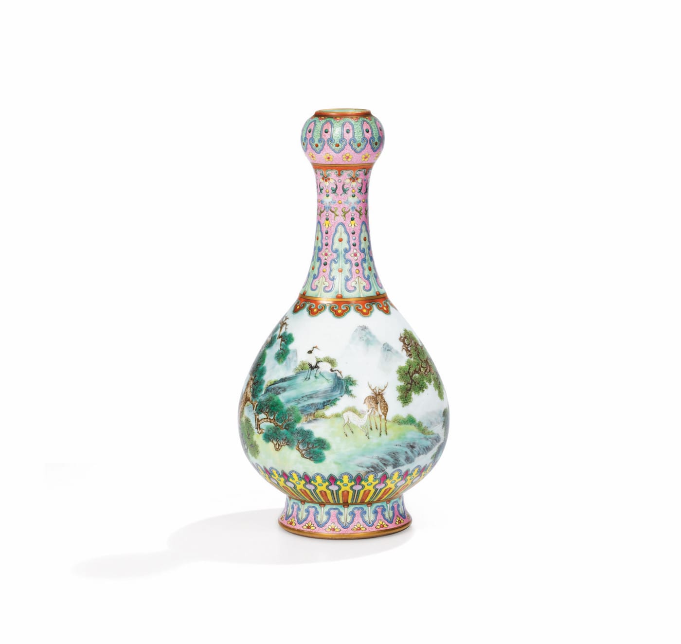 The "Yangcai Crane-and-Deer Ruyi Vase" (18th century) sold at Soteby's Paris on June 12 for €16,182,800 (~$18.8 million) (image courtesy Sotheby’s / Art Digital Studio)