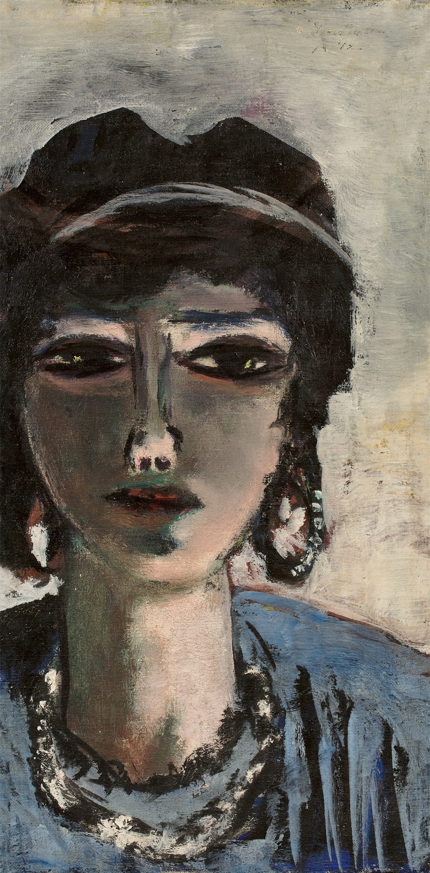 Max Beckmann, "The Egyptian Woman" (1942), oil on canvas, 60 × 30 cm (image courtesy Grisebach; © Fotostudio Bartschnen@grisebach.com)
