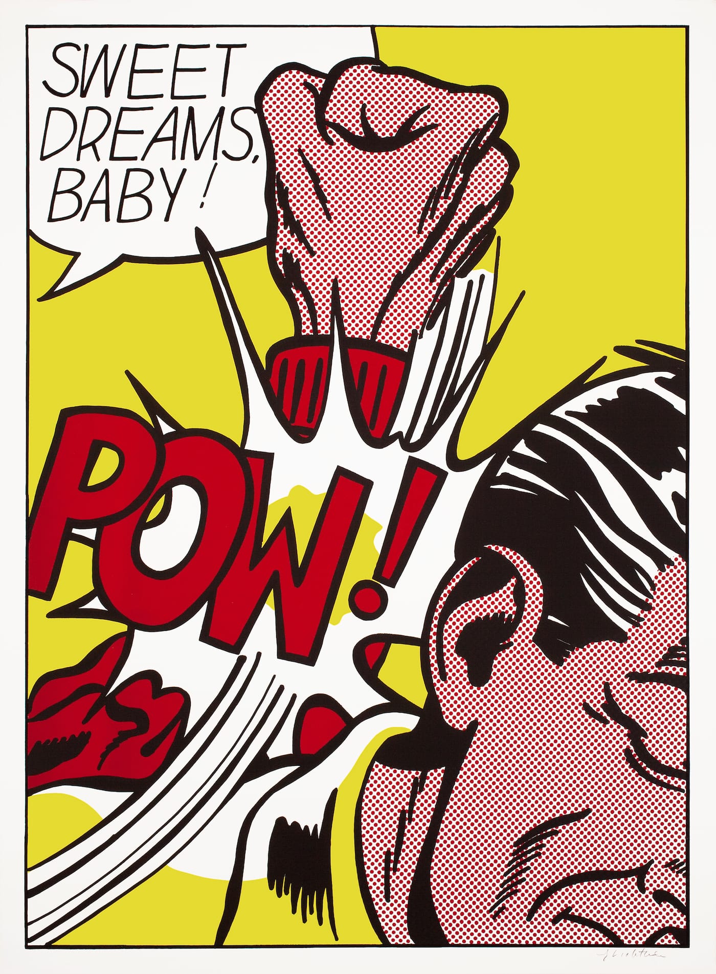 Roy Lichtenstein, "Sweet Dreams, Baby!" (1965), screenprint on white wove paper, sheet: 37 5/8 x 27 5/8 in; image: 35 5/8 x 25 9/16 in (© Estate of Roy Lichtenstein)