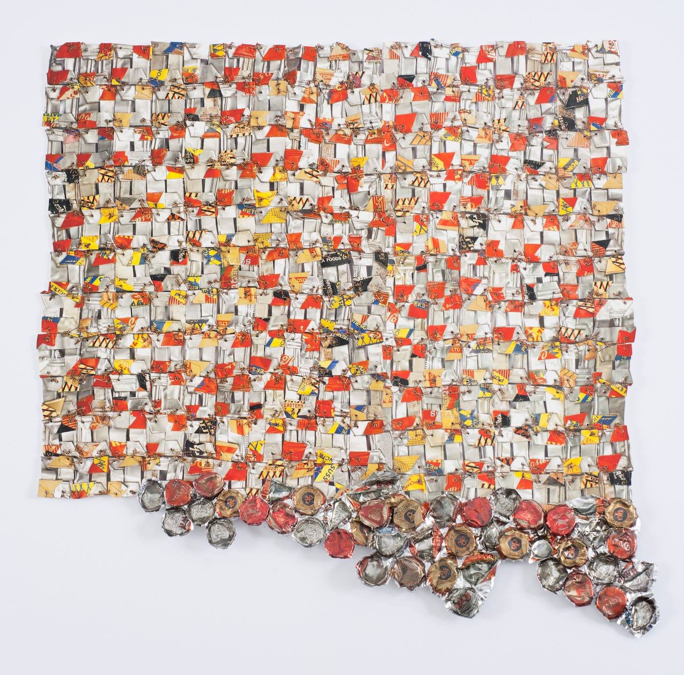 El Anatsui, "Paper and Gold" (2017), pigment inkjet print with hand-cut edges, printed and hand-sculpted aluminum collage, and copper wire, edition 11/30, 20 x 20 x 1 in, Weatherspoon Art Museum, museum purchase with funds from the Frances Stern Loewenstein Acquisition Endowment, 2017 (courtesy the Weatherspoon Art Museum)