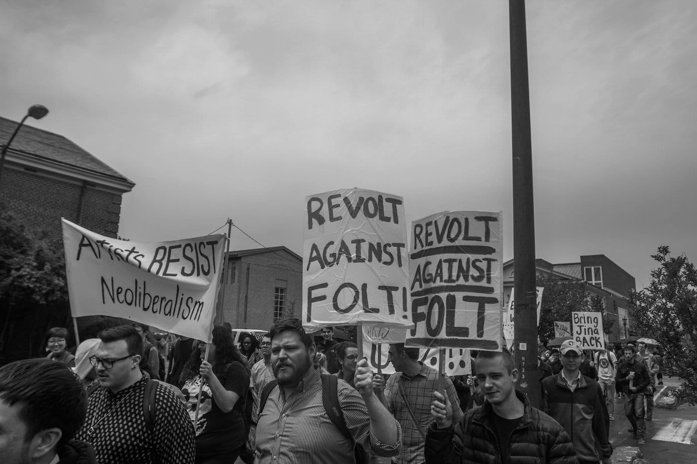 University of North Carolina, Chapel Hill art and humanities students march to the Chancellor’s office during the Revolt Against Folt. (photo by Ari Sen)
