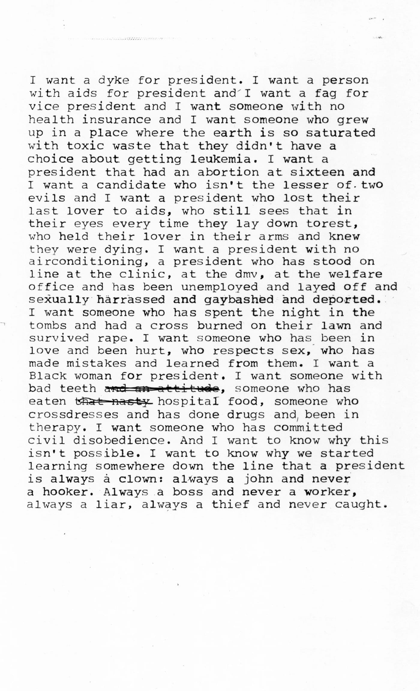 Zoe Leonard, "I want a president" (1992)