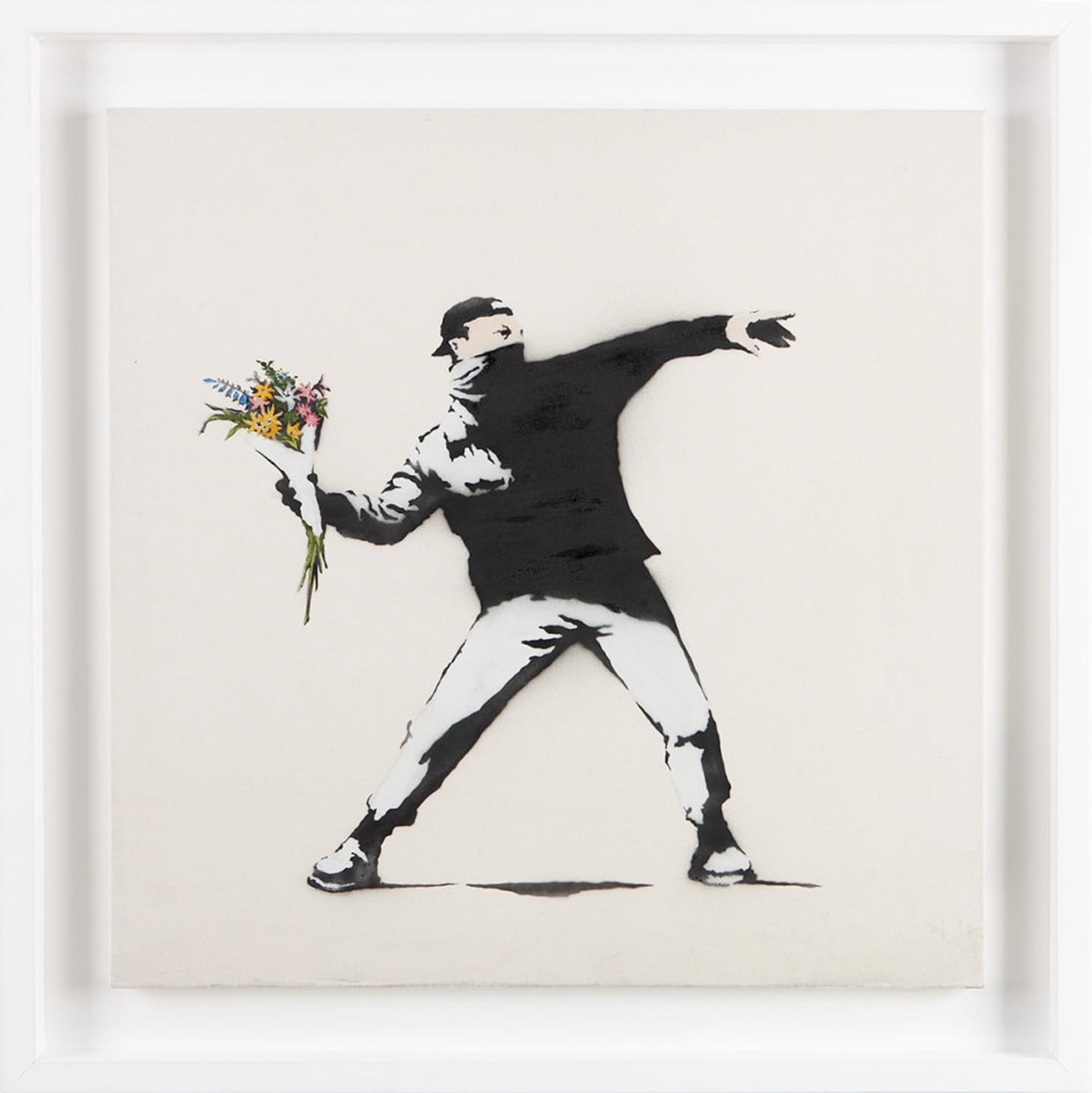 Banksy, "Love is in the Air" (2005) (image courtesy of Lazinc Gallery)