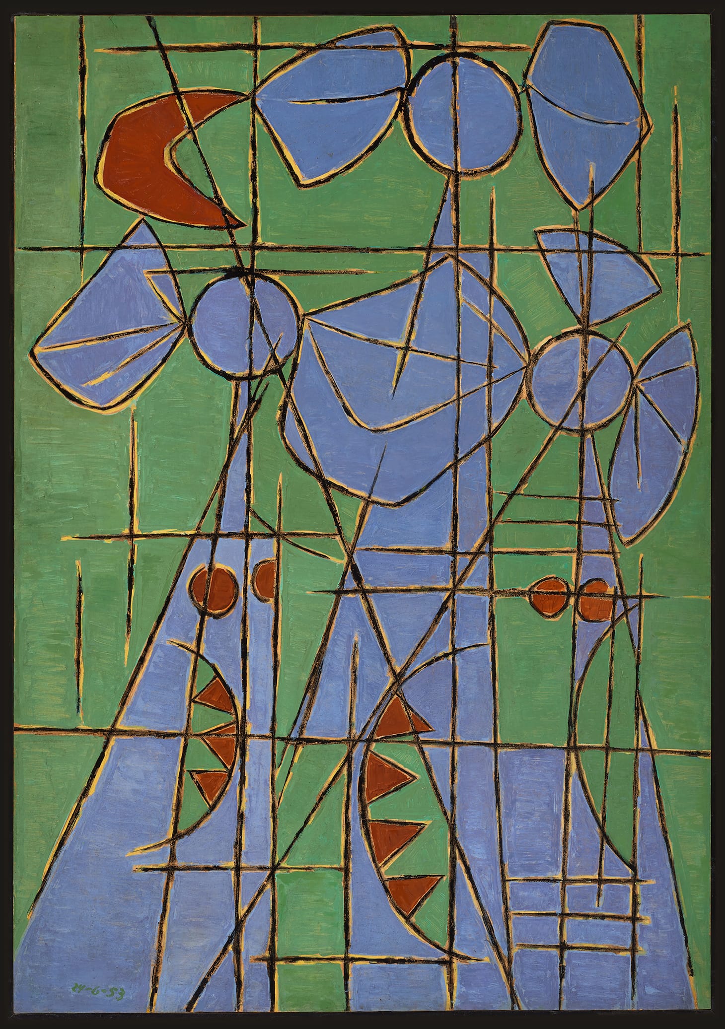 Oswaldo Vigas, "Proyecto para mural en verde" (1953), oil on paper glued on Masonite, 42.52 x 29.52 inches (image courtesy of the Oswaldo Vigas Foundation)