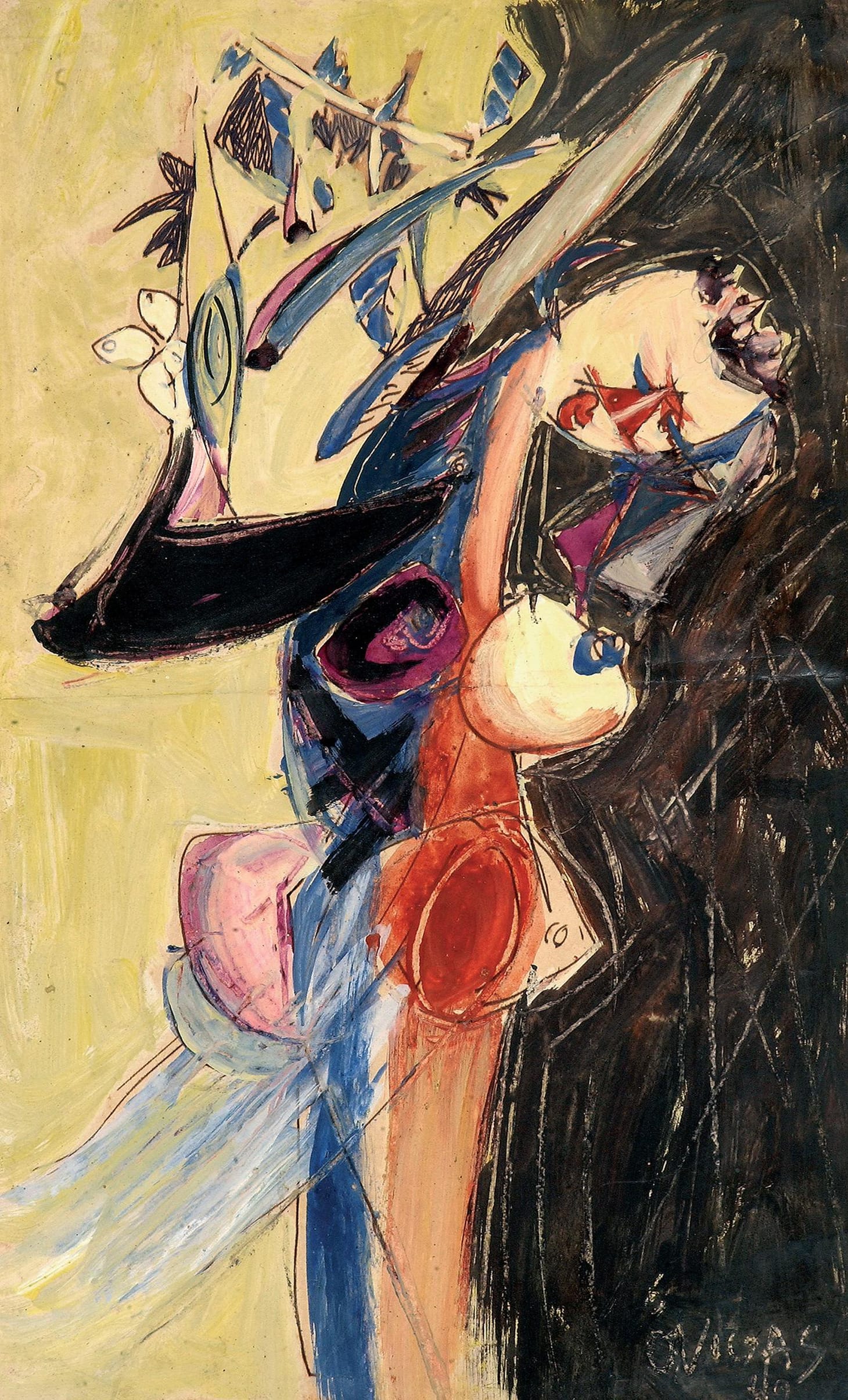 Oswaldo Vigas, "Estudio para Danseuse" (1950), gouache on paper, 13.97 x 8.54 inches, (image courtesy of the Oswaldo Vigas Foundation)