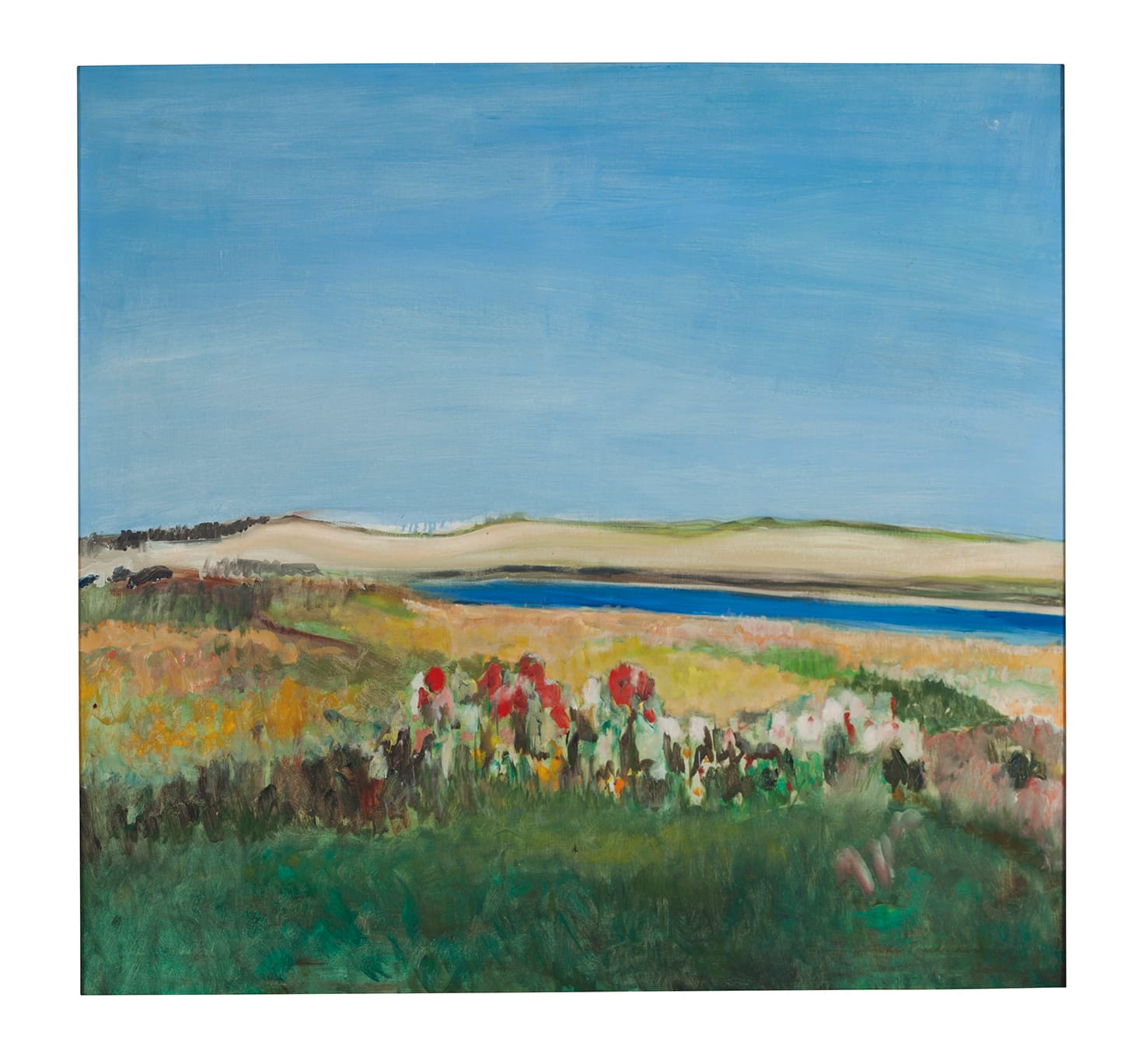 Jane Freilicher, "Flying Point," signed "Jane Freilicher" (lower right), signed again "Jane Freilicher" (on the overlap), oil on canvas, 47 ¼ x 50 in. (image courtesy of Christie's)