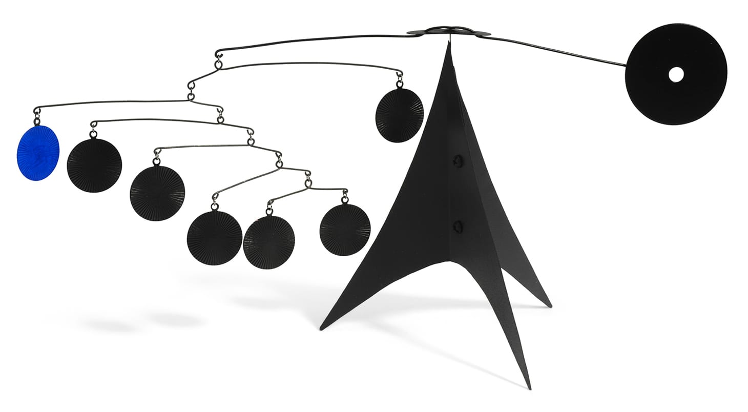 Nicholas Eveleigh, "Blue Number 2 (After Calder)" (2018), sheet metal, brass, wire and paint, 6.5 x 13 x 13 in. (image courtesy of Christie's)