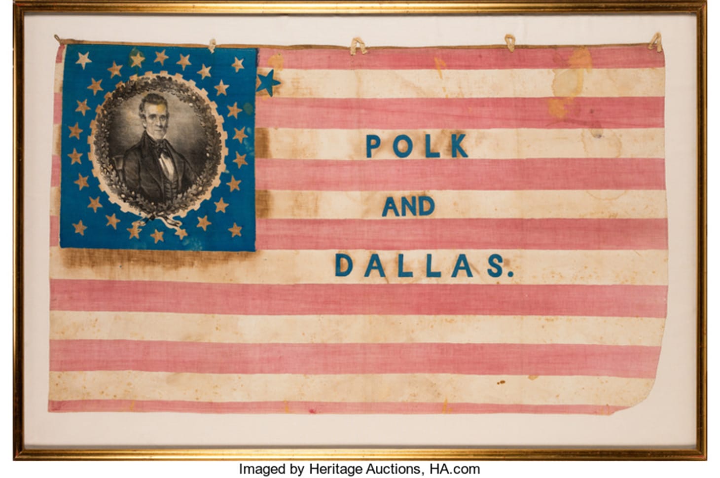Polk & Dallas: Highly Significant Large 1844 Campaign Flag Banner (image courtesy of Heritage Auctions)