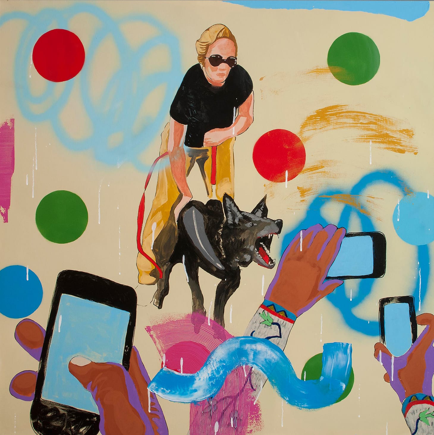 Frank Buffalo Hyde’s “Counting Coup #nodapl” appeared in his recent solo show, I-Witness Culture at the Museum of Indian Art and Culture