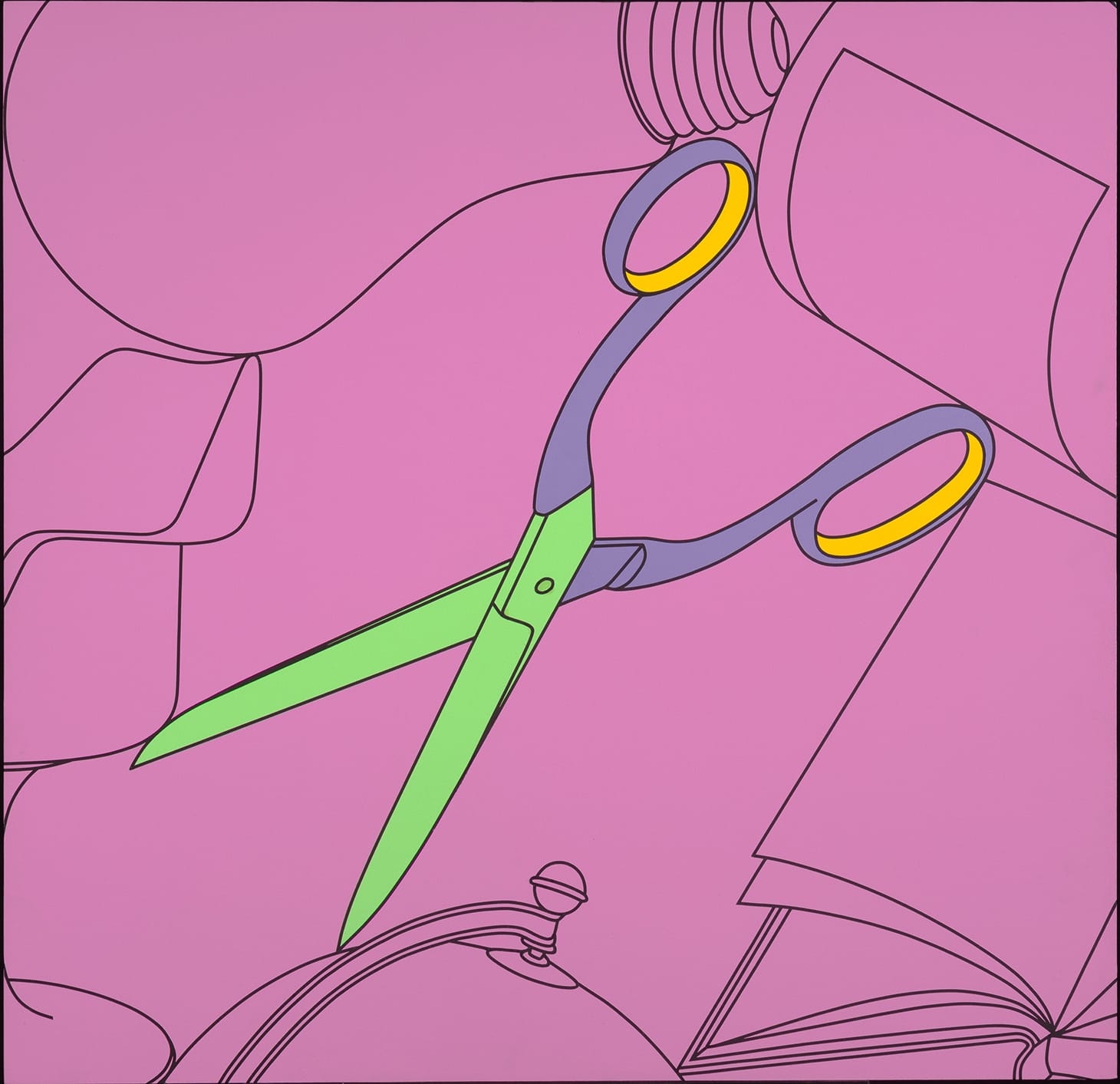Michael Craig-Martin, "Scissors (wallpaper pink)" (2004), acrylic on aluminium, 81 x 84 cm (image courtesy Pallant House Gallery, © Michael Craig-Martin)