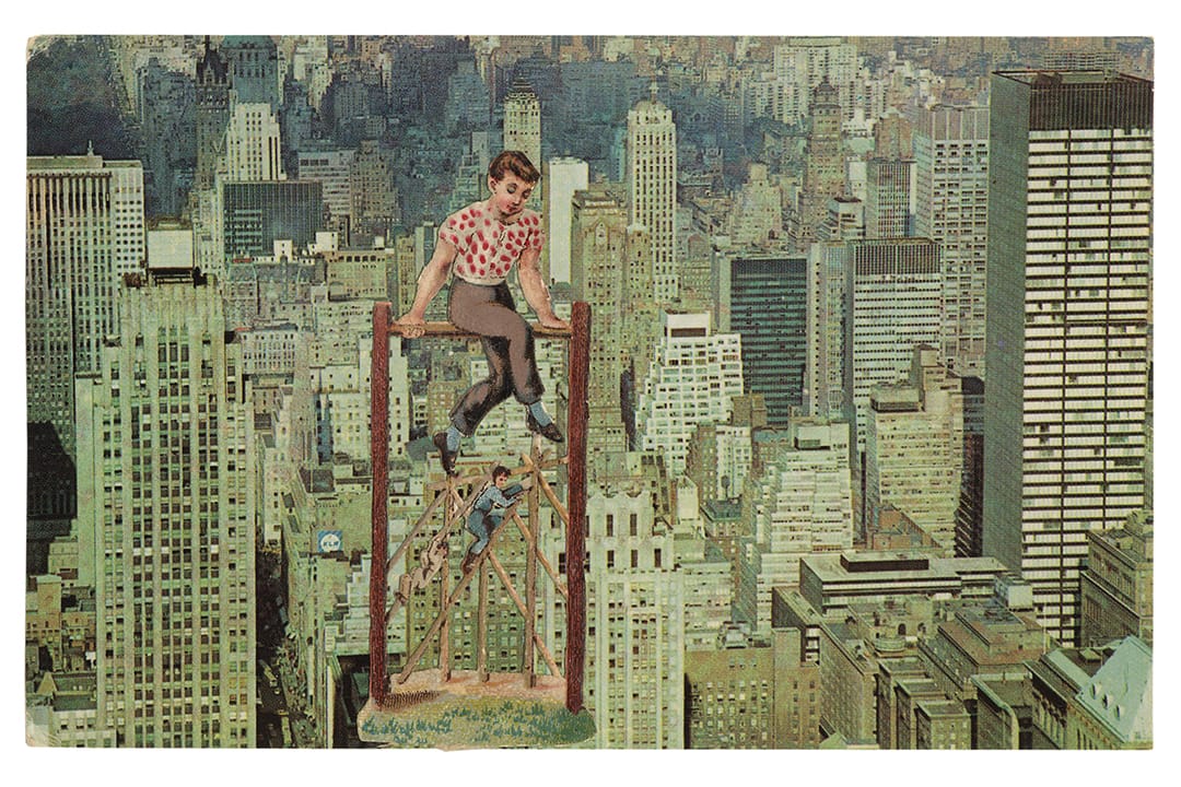 John Ashbery, Acrobats, 1972, collage, 3 ½ x 5 ½ inches. ©Estate of John Ashbery, courtesy Tibor de Nagy Gallery, New York.