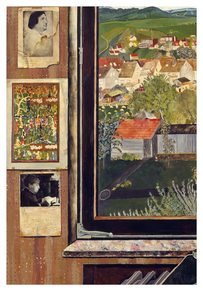 Simon Dinnerstein, The Fulbright Triptych (detail), 1971‐74, oil on wood panels, 79 ½” x 168” framed and separated. Collection of the Palmer Museum of Art, Pennsylvania State University