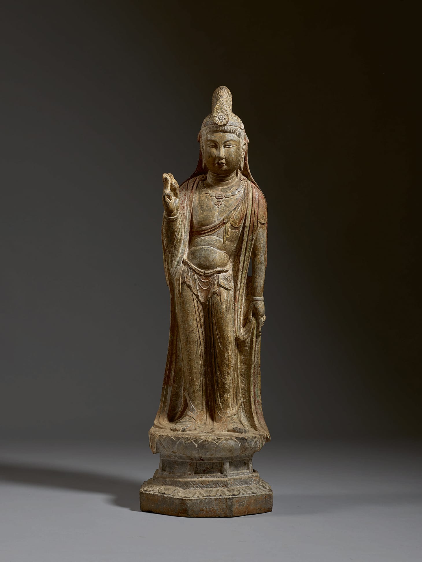 An Exceptional Large Limestone Figure of a Bodhisattva, Tang Dynasty, 39 1/2 inches (image courtesy Sotheby's)