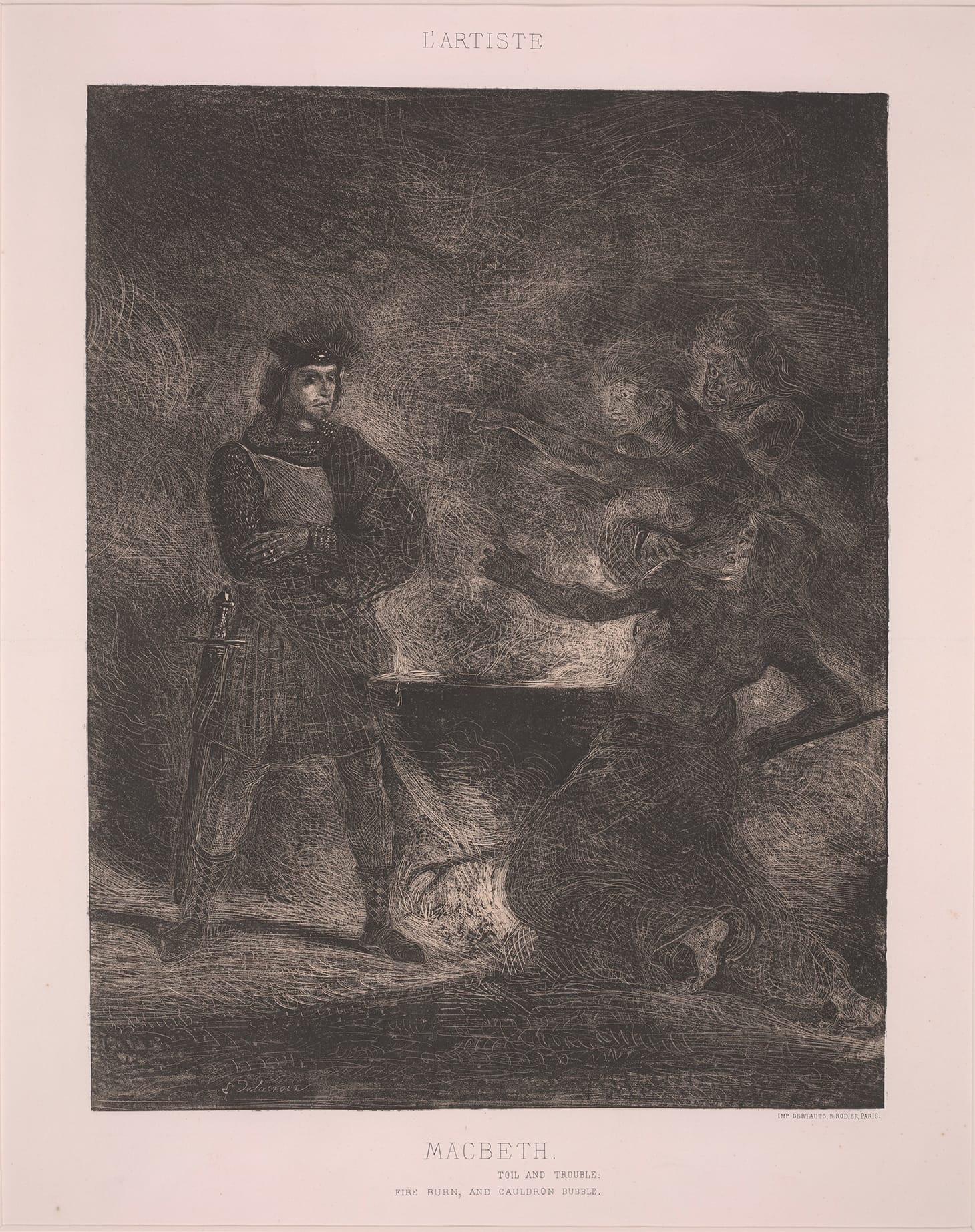 Eugène Delacroix, "Macbeth and the Witches" (1825), published in L’Artiste, lithograph on paper, Foundation for the Arts, The Alfred and Juanita Bromberg Collection, bequest of Juanita K. Bromberg (image courtesy Dallas Museum of Art)