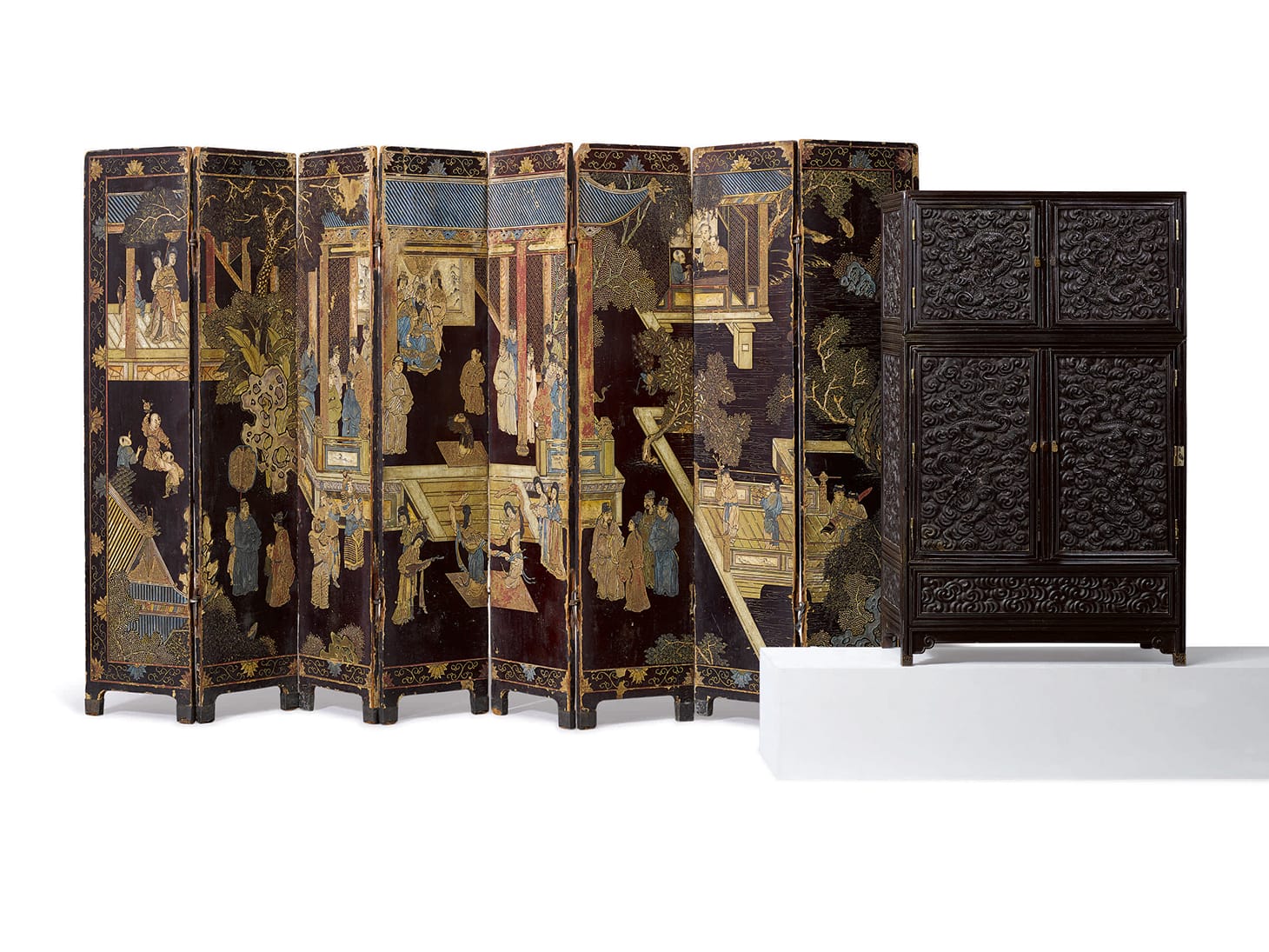 A 'Zitan' And Hardwood Tabletop Cabinet Qing Dynasty, 19th century, height 25 3/8 inches, width 15 1/4 inches, depth 7 1/2 inches (image courtesy Sotheby's)