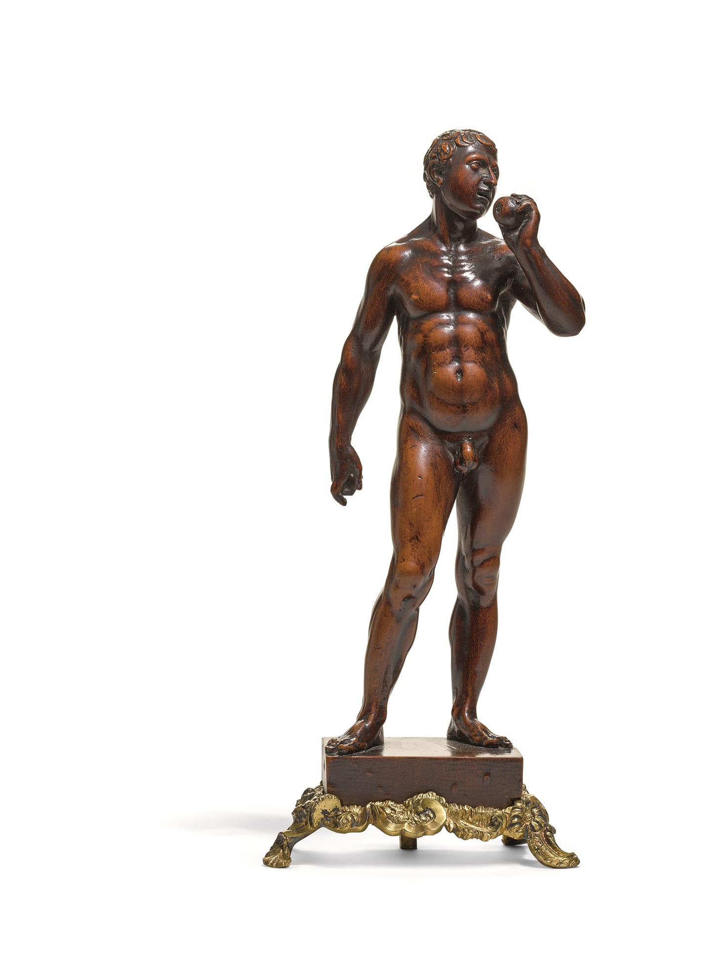 "Adam" 1630–1640), attributed to Leonhard Kern, the underside of the ormolu base inscribed "WA /1770/," A in white paint fruitwood, on a later ormolu base and a velvet covered base, with a glazed wood top, figure: 11 inches (image courtesy Sotheby's)