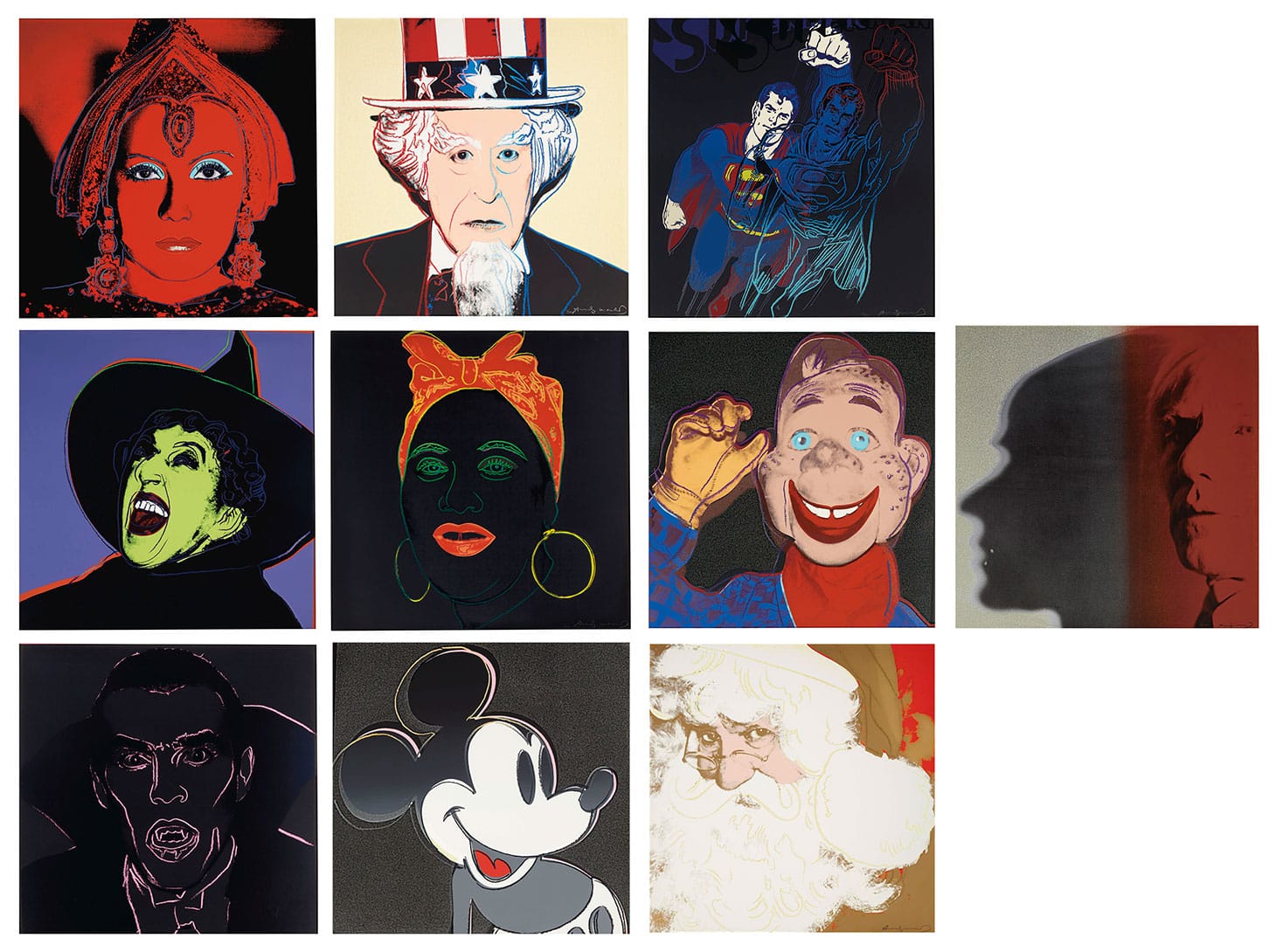 Andy Warhol, "Myths" (1981), the complete set of 10 screenprints in color with diamond dust (apart from Dracula) on Lenox Museum Board, each sheet: 38 x 38 inches (image courtesy Christie's)