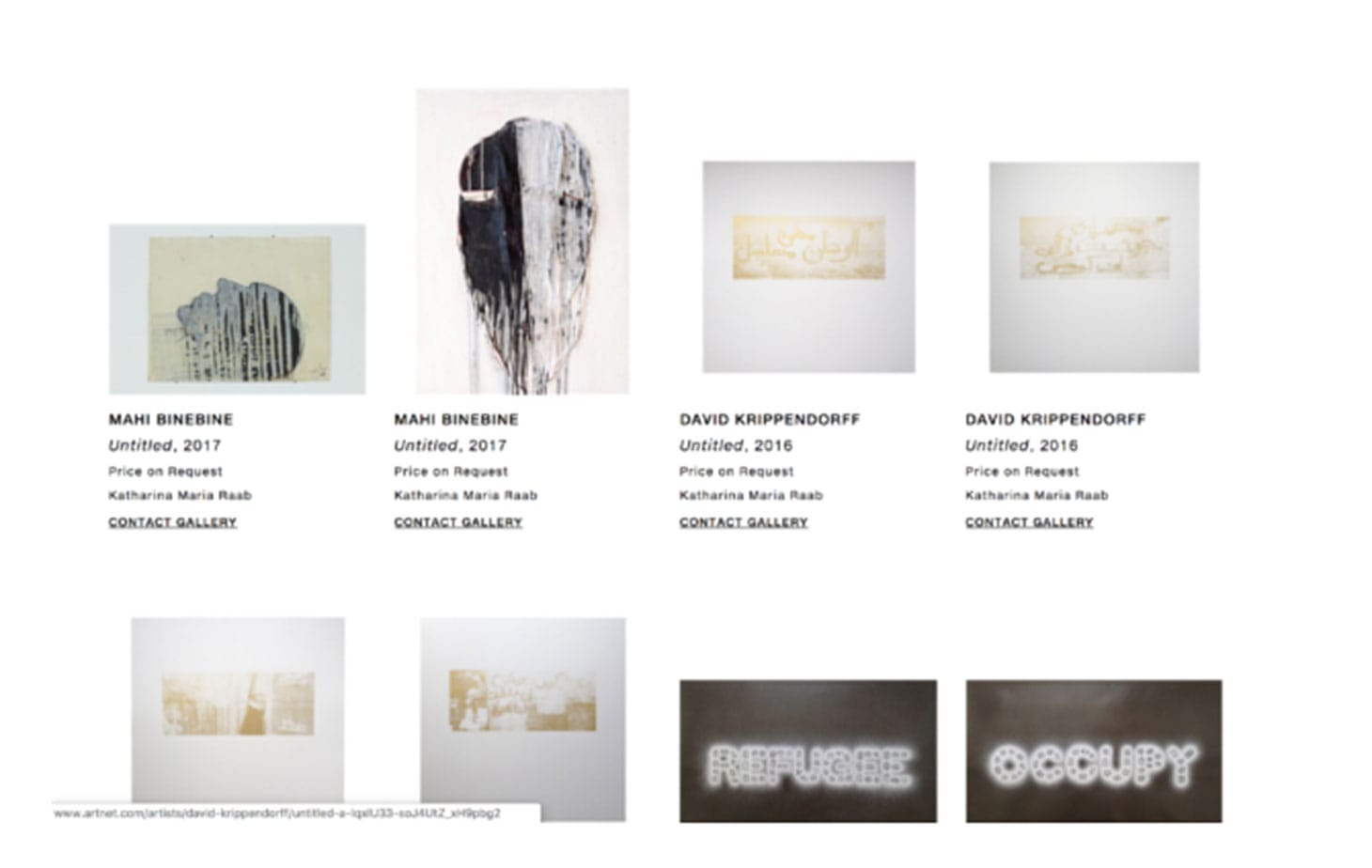 A screenshot from artnet.com, where David Krippendorff's work was put up for sale. The works have since been taken down.