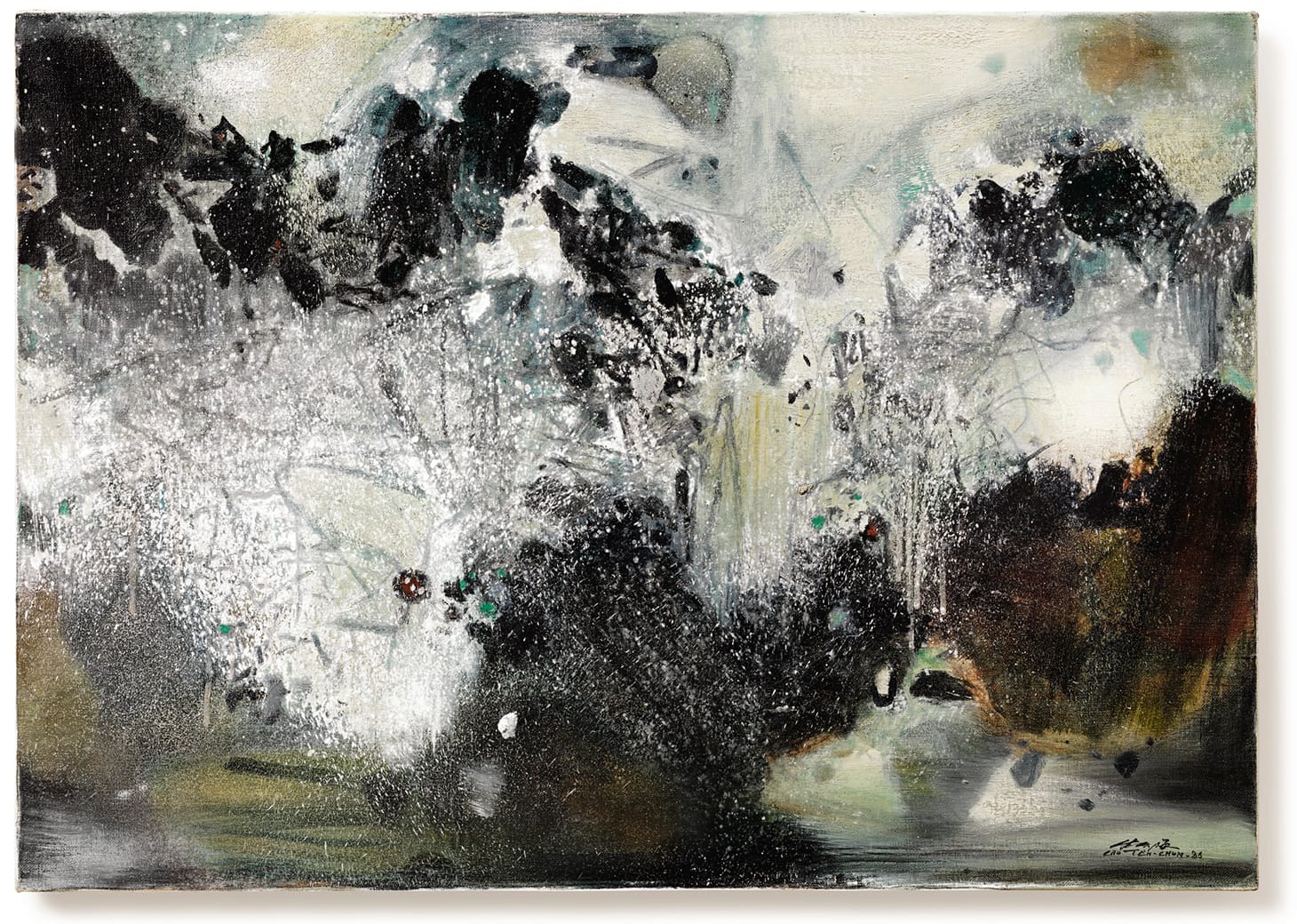 Chu Teh-Chun, "Frimas II" (1986), oil on canvas, 25 ⅝ x 36 ¼ inches (image courtesy Sotheby's)