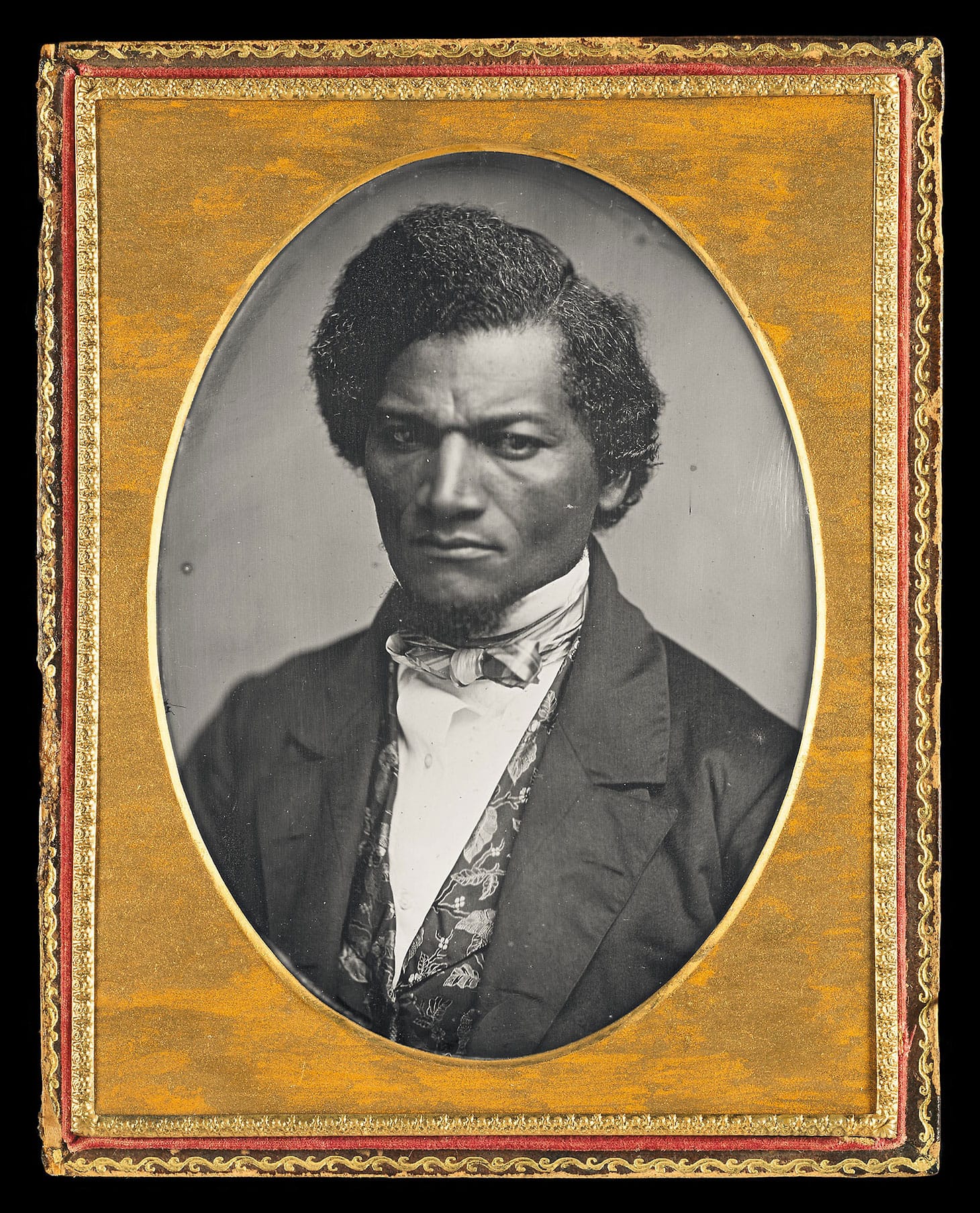 Samuel J. Miller, "Frederick Douglass" (1847–52), daguerreotype, plate: 5 1/2 × 4 1/8 inches, mat opening: 4 3/4 × 3 1/2 inches, plate in closed case: 6 × 4 3/4 × 1/2 inches, plate in open case: 6 × 9 1/2 × 3/4 inches (image courtesy Major Acquisitions Centennial Endowment)
