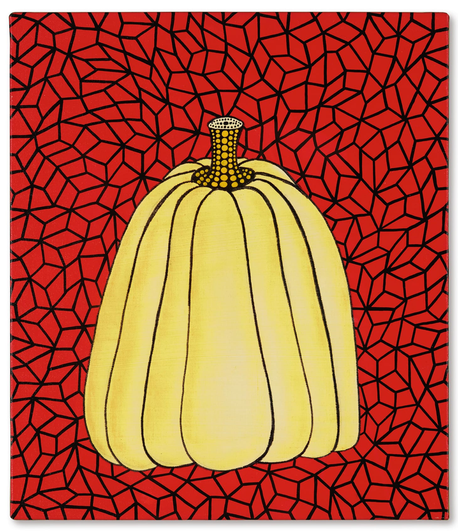 Yayoi Kusama, "Pumpkin" (1989), acrylic and felt pen on canvas, 20¾ x 18⅛ in ches (image courtesy Sotheby's)