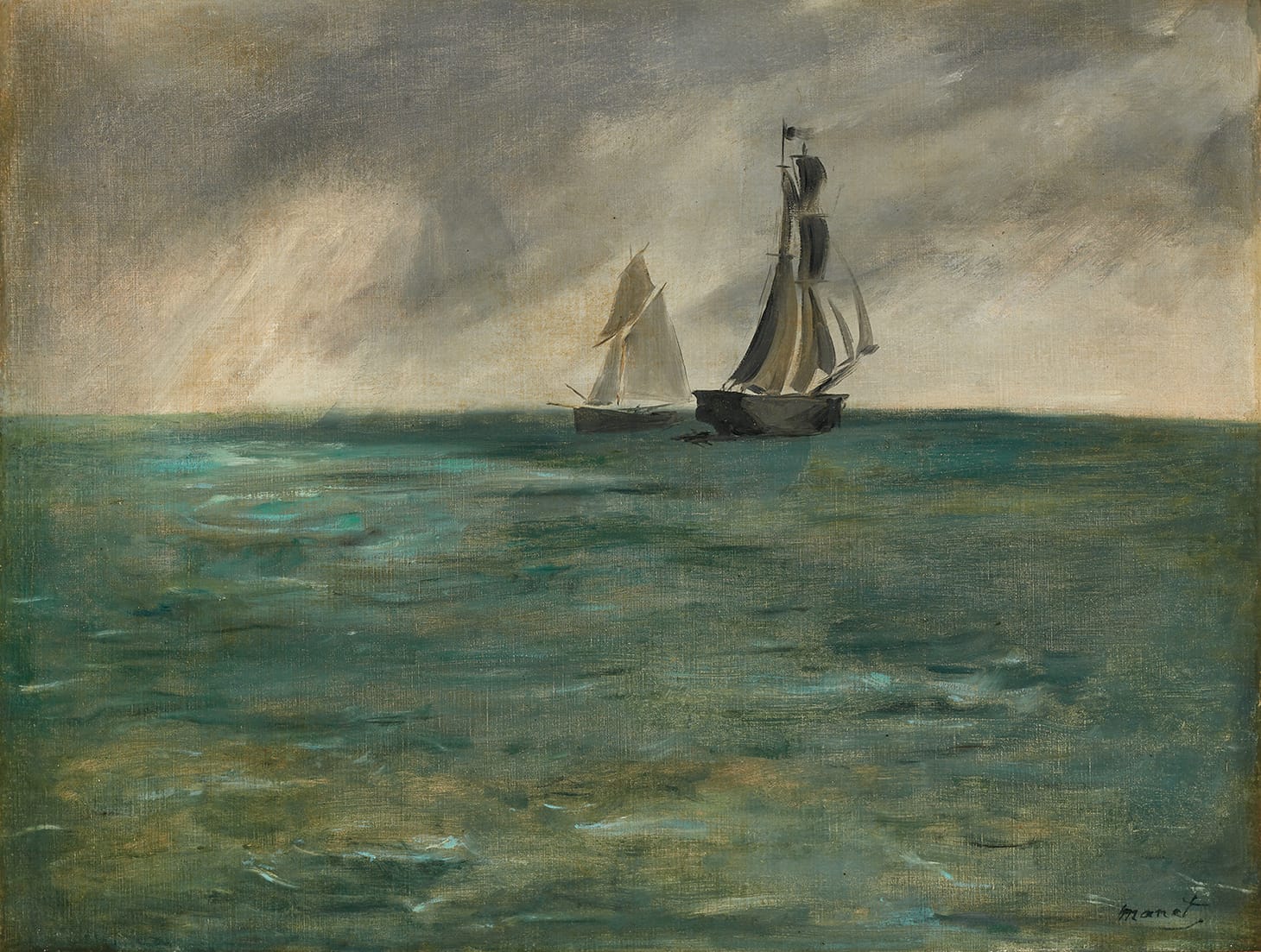 Édouard Manet, "Sea in Stormy Weather" (1873), oil on canvas, 55 × 72.5 cm. (image courtesy Kunstmuseum Bern, photo by Mick Vincenz © Kunst- und Ausstellungshalle der Bundesrepublik Deutschland GmbH)