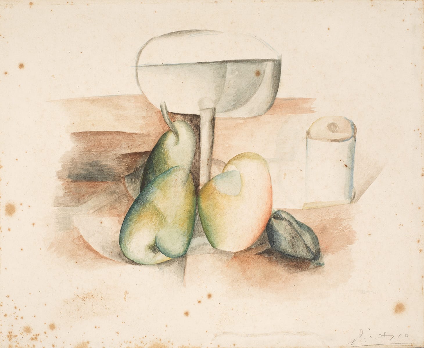 Pablo Picasso, "Still Life with Glass and Fruit" (1909), watercolour on laid paper, 24,4 x 29.2 cm. (image courtesy Kunstmuseum Bern)